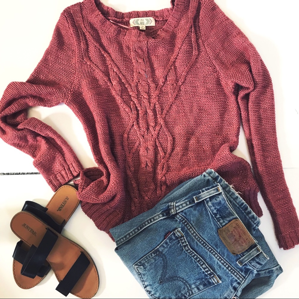 Pink rose cozy sweater dusty rose xl cable knit